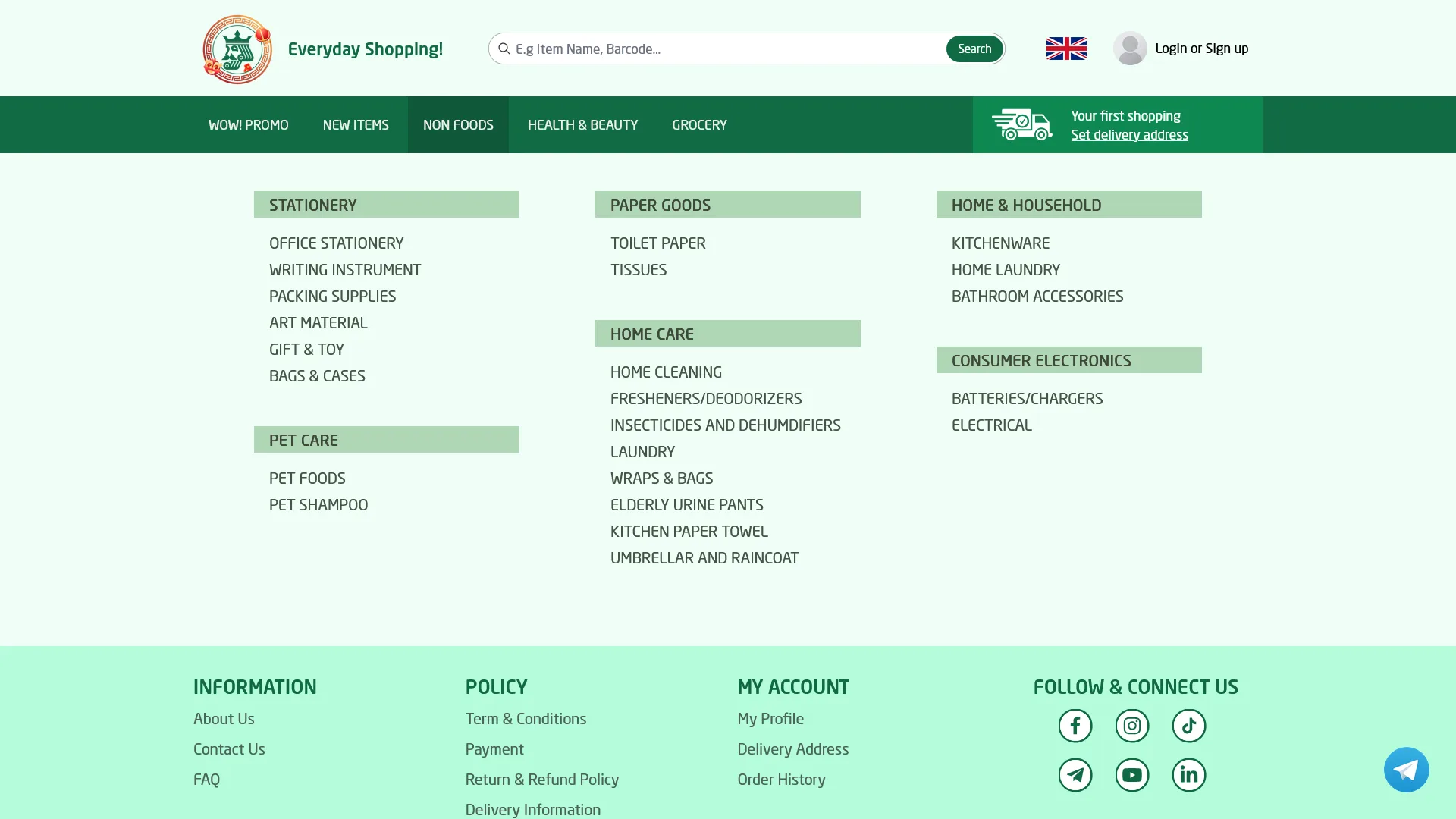 Category and product listing section