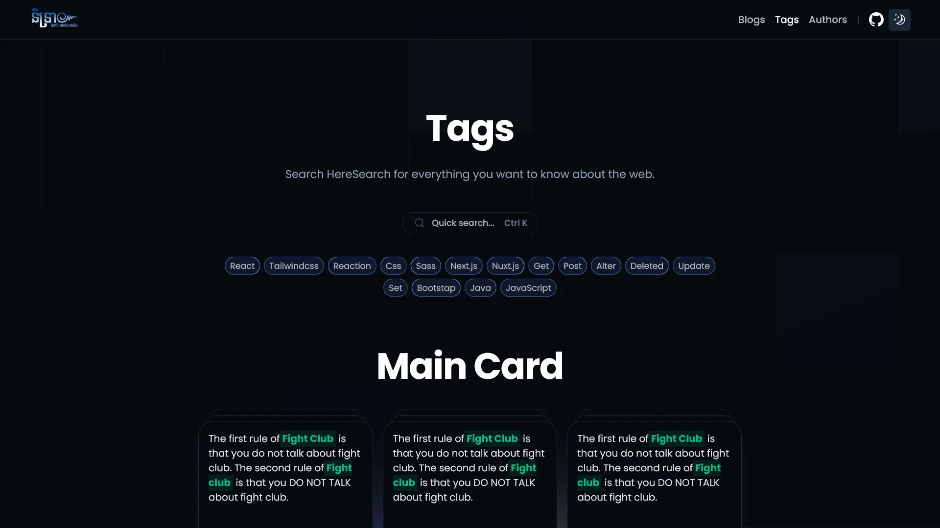 Tags page dark mode