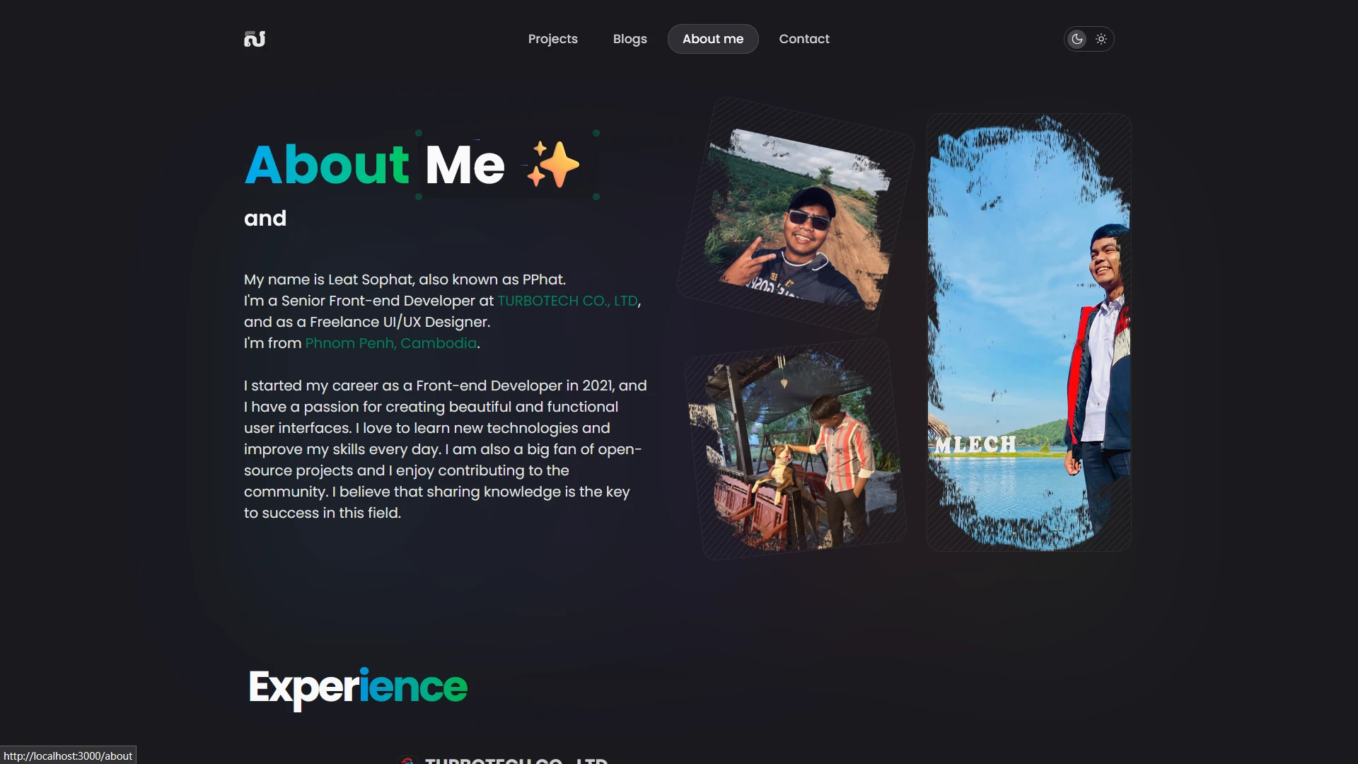 About Me page dark mode