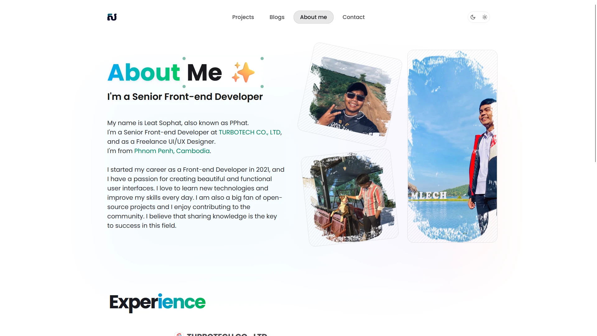 About Me page light mode